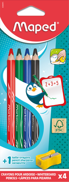 Crayon tableau blanc Maped Marker'Peps avec taille-crayon set 4 couleurs