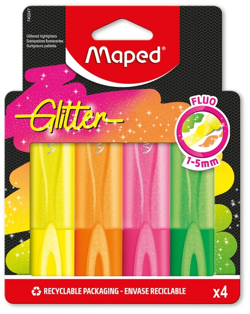 Surligneur Maped Glitter set 4 couleurs fluorescentes
