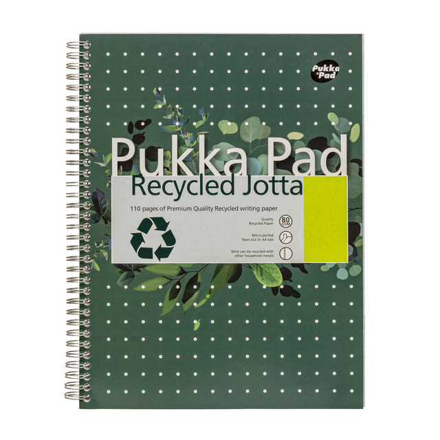 Cahier de projets Pukka Pad Jotta Recyclé A4 ligné 4 trous 110 pages 80g vert