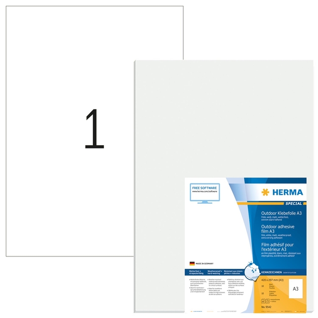 Etiket HERMA 9542 A3 297x420mm weerbestendig rekbaar wit 10 stuks