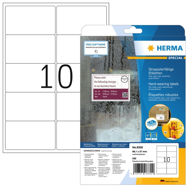 Etiket HERMA 8330 99.1x57mm weerbestendig wit 250 stuks