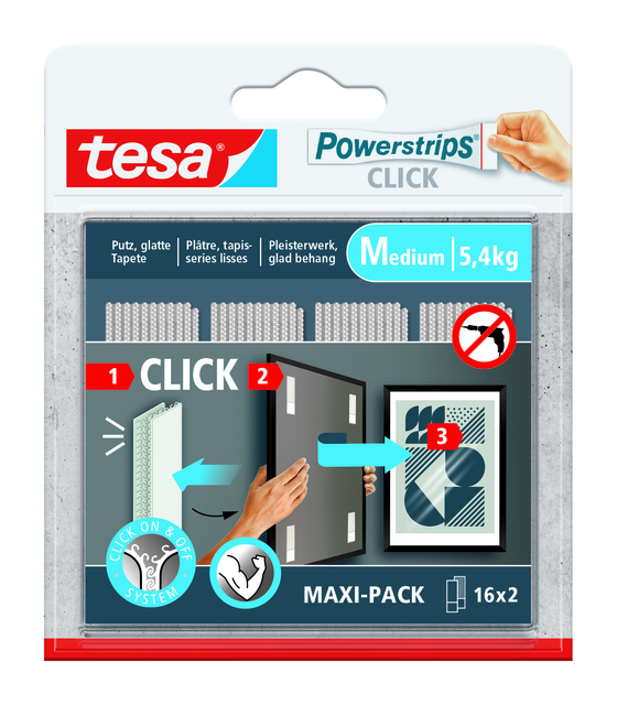 Adhésif tesa Powerstrips Click Medium 16 paires blanc