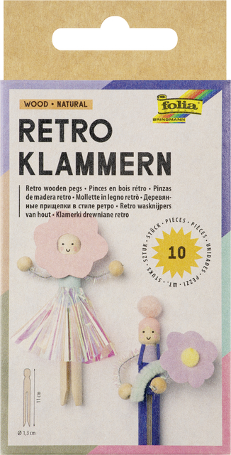 Pince en bois bois Folia Rétro paquet 10 pièces