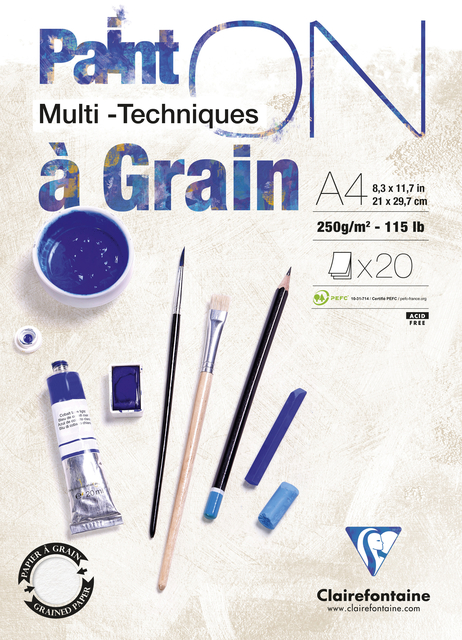 Bloc à dessin Clairefontaine Paint On A4 granuleux 20 feuilles 250g