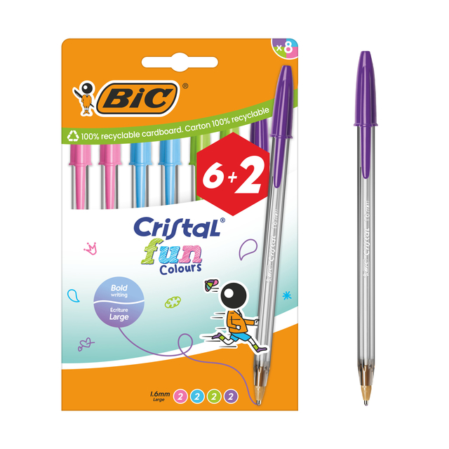 Balpen Bic Cristal Fun large assorti 6+2 gratis