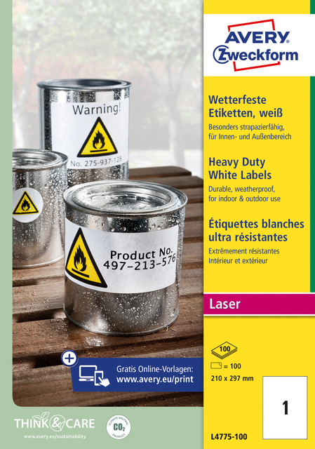 Etiket Avery Zweckform L4775-100 210x297mm 100 etiketten