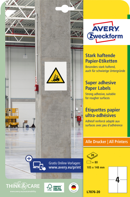 Etiquette Avery Zweckform L7876-20 105x148mm 80 étiquettes