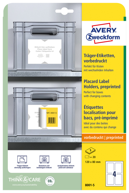 Positioneeretiket Avery Zweckform 8001 120x80mm bedrukt 20 etiketten