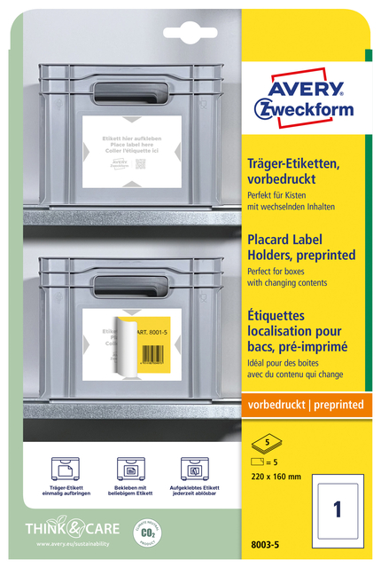 Etiquette de positionnement Avery 8003 220x160mm imprimée 5 étiquettes