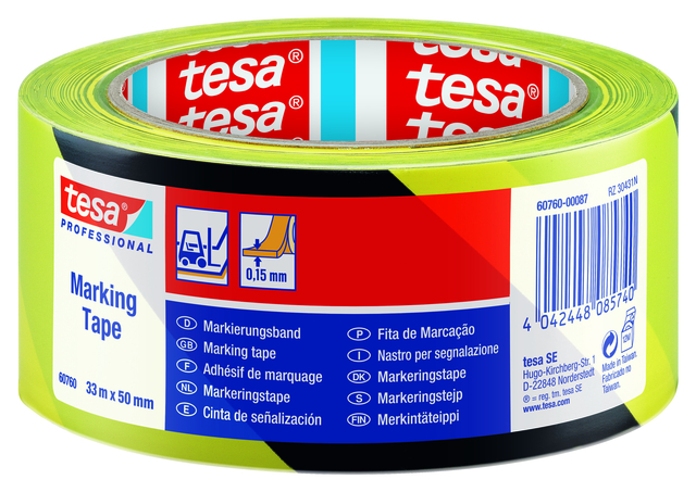 Ruban de marquage tesa® Professional 60760 PV1 50mmx33m jaune-noir