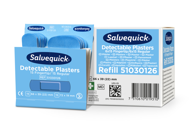 Pleisters Salvequick blauw detectabel mix 6x 30 stuks