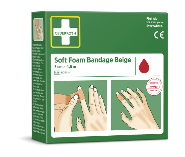 Pansement autoadhésif Cederroth Soft Foam beige 3cmx4,5m