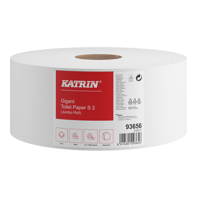 Papier toilette Katrin Gigant S Jumbo petit 2 épaisseurs 150m blanc 93656