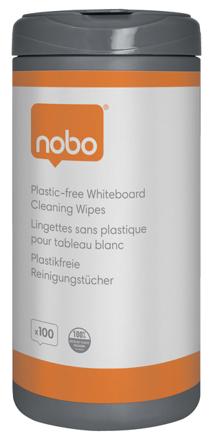 Lingette nettoyante tableau blanc Nobo sans plastique 100 pièces