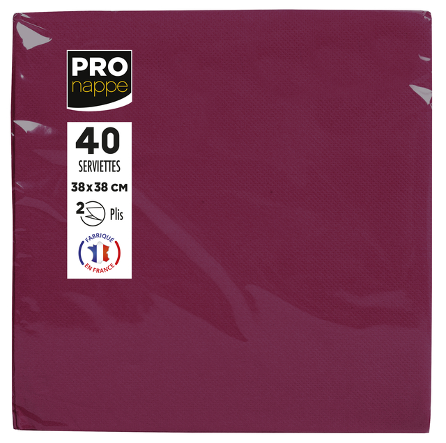 Serviette Pronappe pli 1/4 2 épaisseurs 380x380mm 40 pièces bordeaux