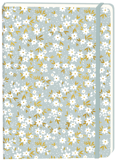 Notitieboek witte bloemen A5 lijn 92 pagina's softcover grijs