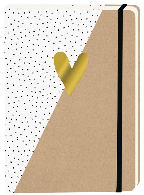 Notitieboek kraft gouden hart A5 lijn 92 pagina's softcover