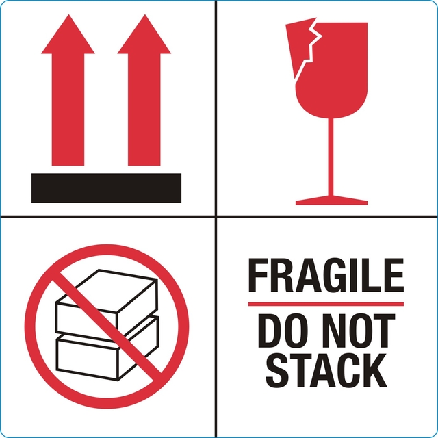 Etiquette d'avertissement IEZZY Fragile Do not stack 100x100mm 1000 pièces