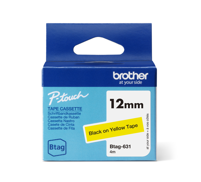 Labeltape Brother P-touch Btag-631 standaard 12mm zwart op geel