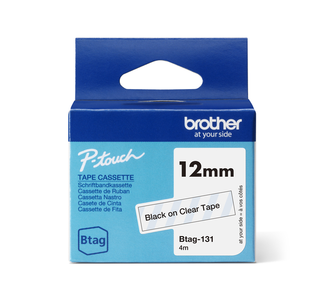 Ruban étiquettes Brother P-touch Btag-131 standard 12mm noir sur transparent