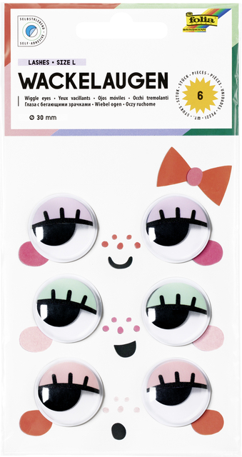 Yeux mobiles Folia avec cils 30mm set 6 pièces assorti