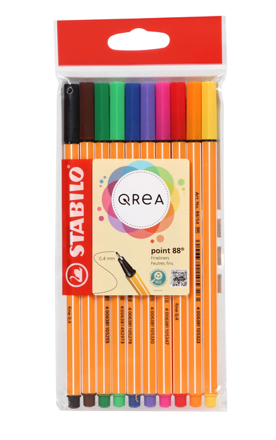 Fineliner STABILO Point 88/10 Qrea Edition fijn assorti 10 stuks