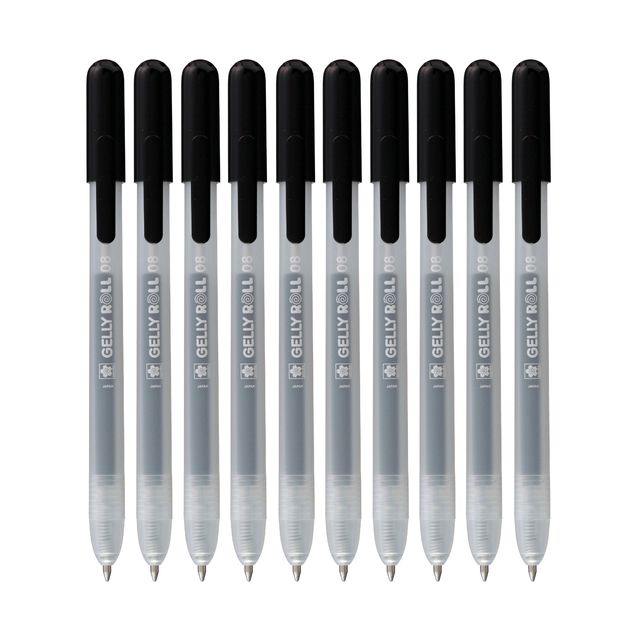 Stylo gel Sakura Gelly Roll Classic 08 rétractable set 10 couleurs noir
