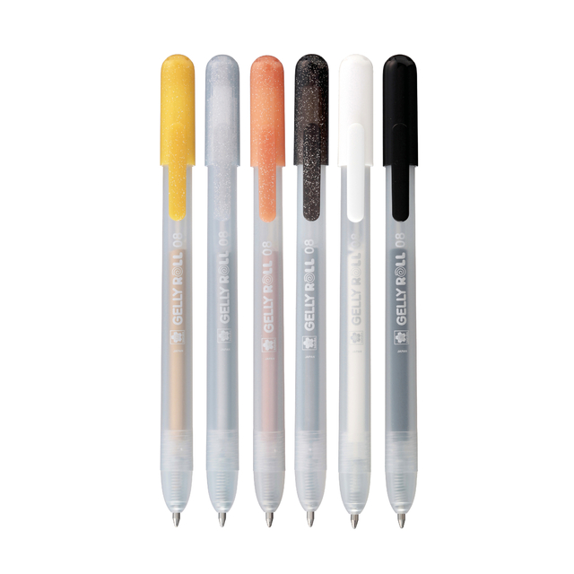 Stylo gel Sakura Gelly Roll Spécial 08 rétractable set 6 couleurs