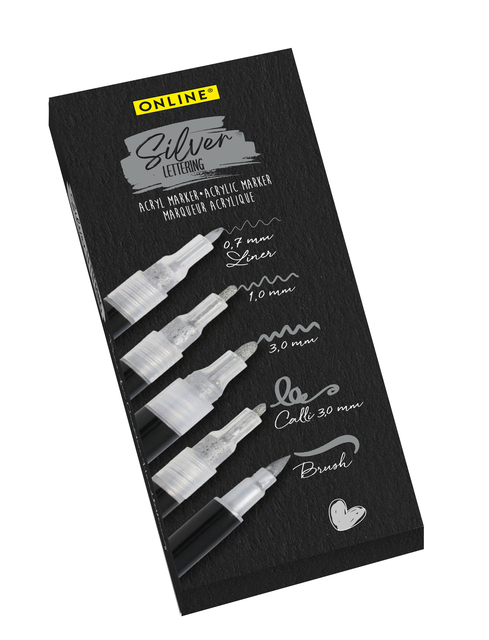 Marqueur acrylique Online lettering 5 largeurs argent