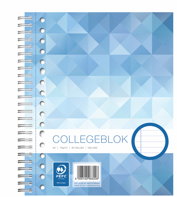 Bloc de cours WORK A5 ligné 17 perforations 160 feuilles 70g
