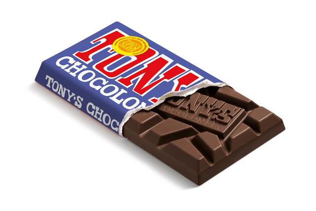 Chocolade Tony's Chocolonely donkere melk pretzel toffee reep 90 gram