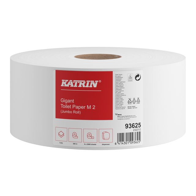 Papier toilette Katrin Gigant M Jumbo Medium 2 épaisseurs 300m blanc 93625