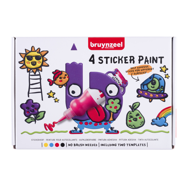 Peinture pour autocollants Bruynzeel avec 2 pochoirs set 4 couleurs