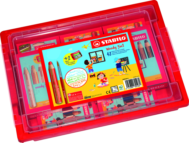 Crayon de couleur STABILO 882 woody 3 en 1 avec 2 taille-crayons Classpack 48 pièces