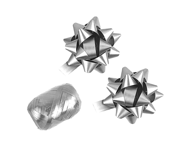 Ruban cadeau Polyband + 2 rosettes argent
