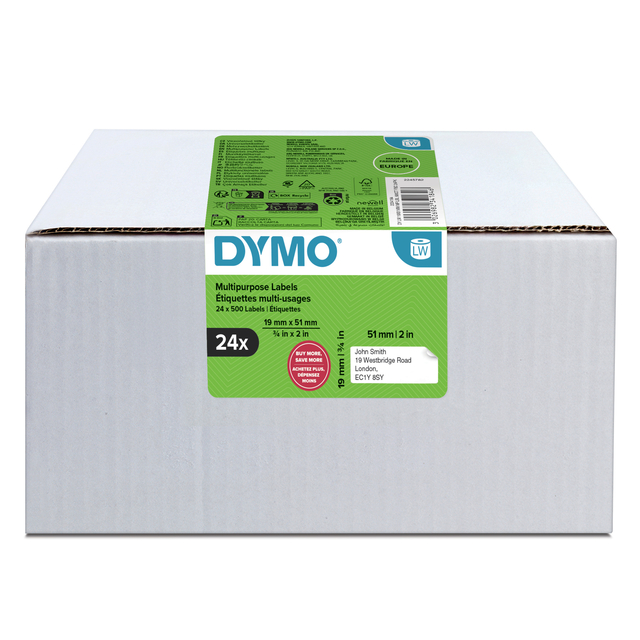 Etiquette Dymo LabelWriter multifonctionel 19x51mmm blanc 24 rouleaux à 500 pièces