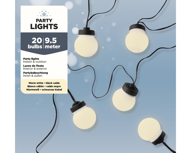 Guirlande Partylight Lumineo LED extérieur 20 boules 950cm blanc chaud