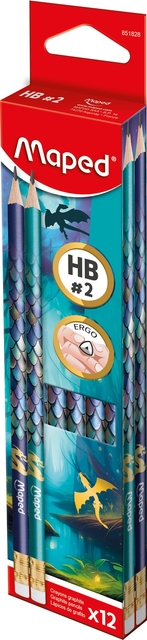 Potlood Maped Dragon HB met gum set à 12 stuks assorti
