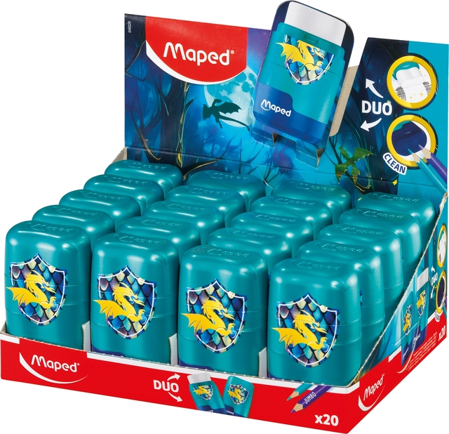 Puntenslijper Maped Connect Dragon 2-gaats met gum blauw