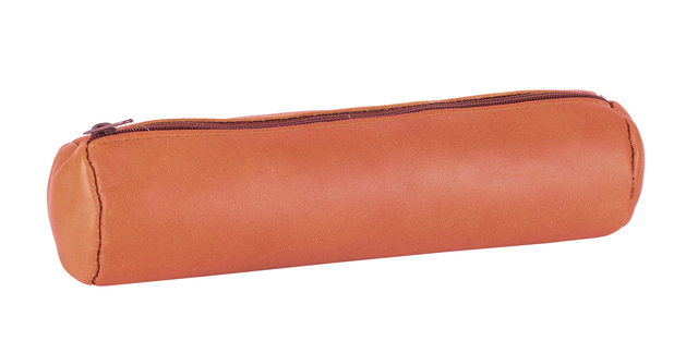 Trousse ronde Oxford 22x6cm cuir brun caramel