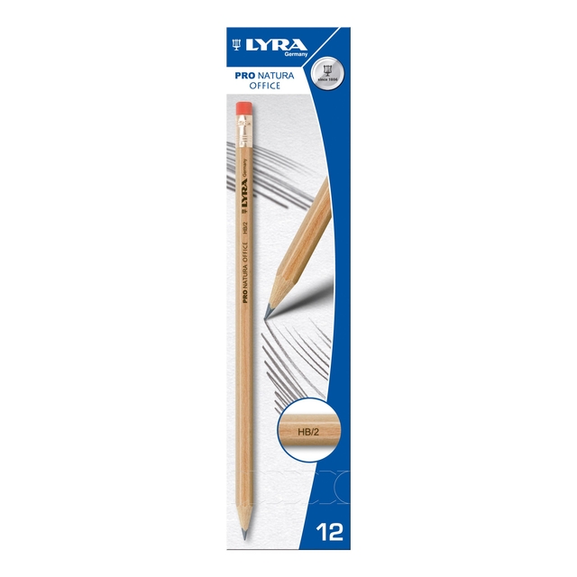 Crayon graphite LYRA Pro Nature Office HB embout gomme gris 12 pièces