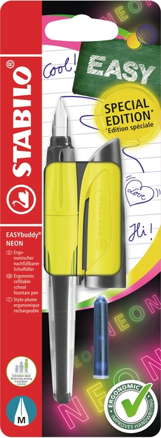 Stylo plume STABILO EasyBuddy Medium jaune néon blister 1 pièce