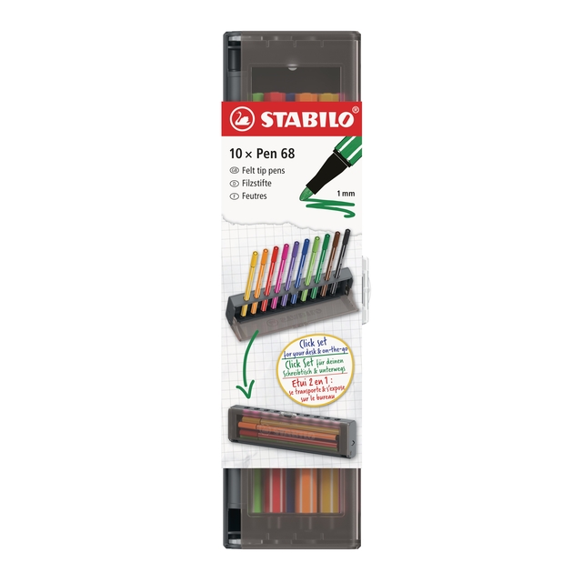 Feutre STABILO PEN 68 Medium Clickset 10 couleurs
