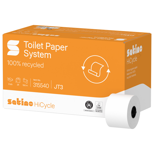 Papier toilette Satino HiCycle JT3 315540 2 épaisseurs 24x 100m blanc