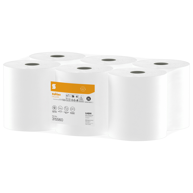 Papier d'essuyage Satino CF1 315560 HiCycle 1 épaisseur 300m 6x 587 feuilles blanc