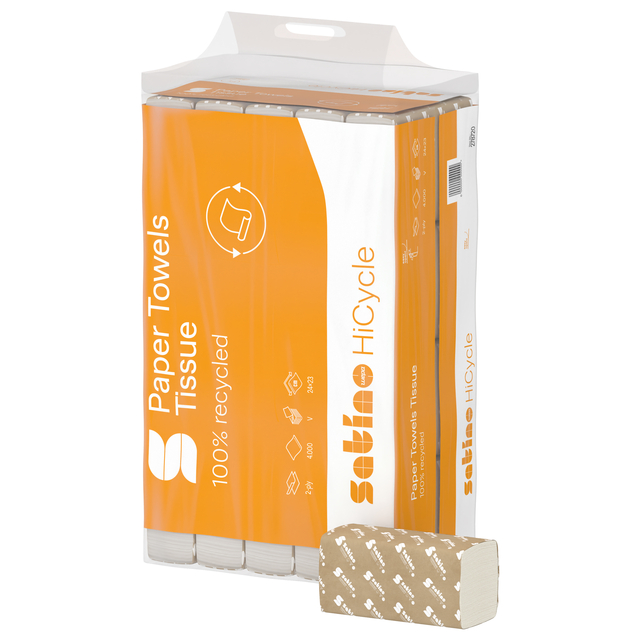 Essuie-mains Satino PT3 HiCycle 278720 2 épaisseurs Pli-V 240x230mm blanc 20x 200 feuilles