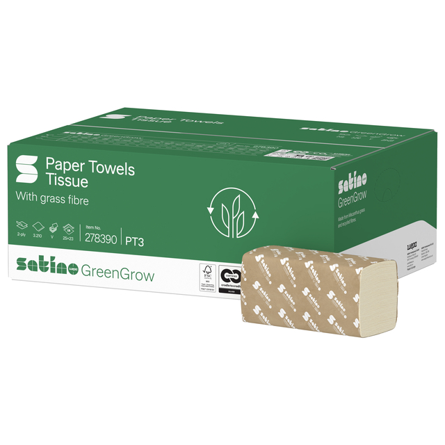 Essuie-mains BlackSatino GreenGrow PT30 275890 pli-V 2 ép 250x230mm blanc 15x 214 feuilles