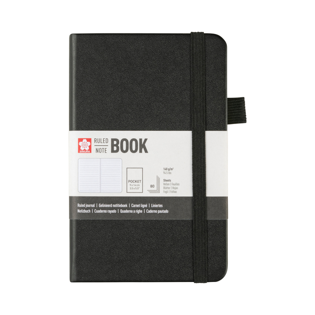 Carnet de notes Sakura Pocket 90x140mm ligné couverture rigide noir
