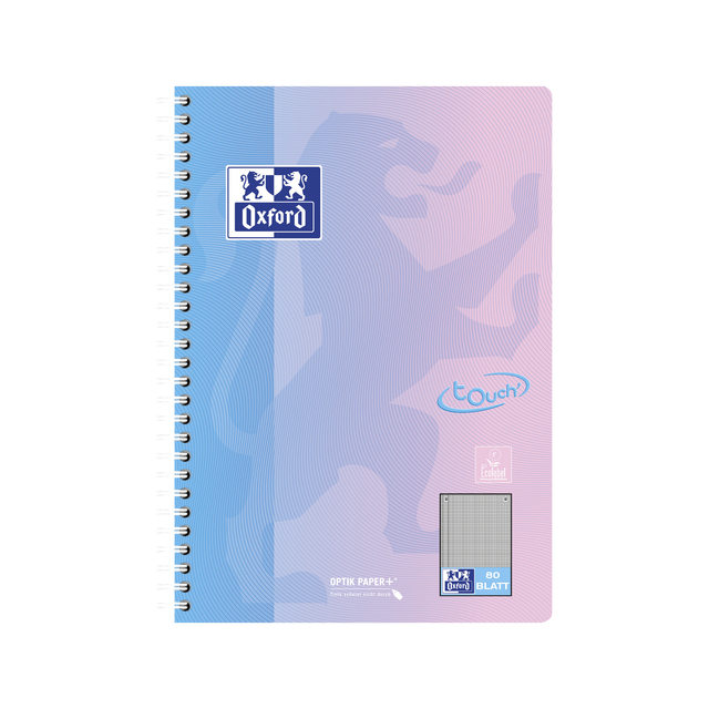 Bloc-notes à spirale Oxford Touch B5 carreau 5mm 160p assorti