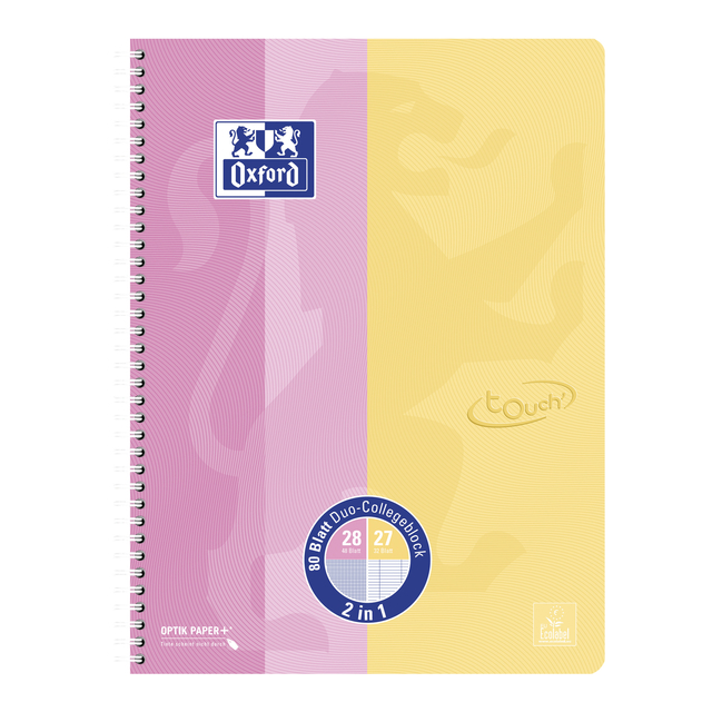 Bloc de cours Oxford Touch Duo A4+ ligné/carreau 5mm 160 pages